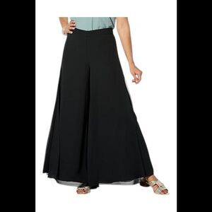WynneLayers Women's Pull-On Chiffon Double-Layer Palazzo Pant Black - Regular